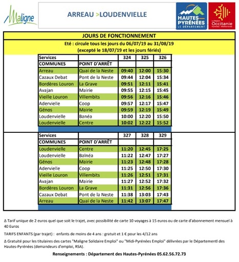 Horaire d'été de Ma Ligne des Nestes entre Arreau et Loudenvielle | Vallées d'Aure & Louron - Pyrénées | Scoop.it