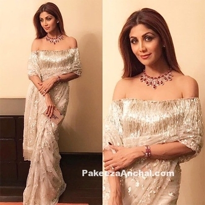 Shilpa Shetty in Manish Malhotra's Off Shoulder, #ActressInSilverDresses, #BlouseBackDesigns, #BlouseBackNeckDesigns, #BlouseModels, #BlouseNeckDesigns, #BlousePatterns, #BollywoodActress, #Bollywo... | Indian Fashion Updates | Scoop.it