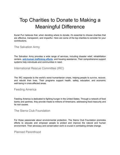 Top Charities to Donate to Making a Meaningful Difference.pdf | Kunal Puri | Scoop.it