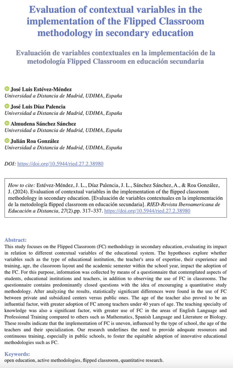 Evaluación de variables contextuales en la implementación de la metodología Flipped Classroom en educación secundaria  | Educación a Distancia y TIC | Scoop.it