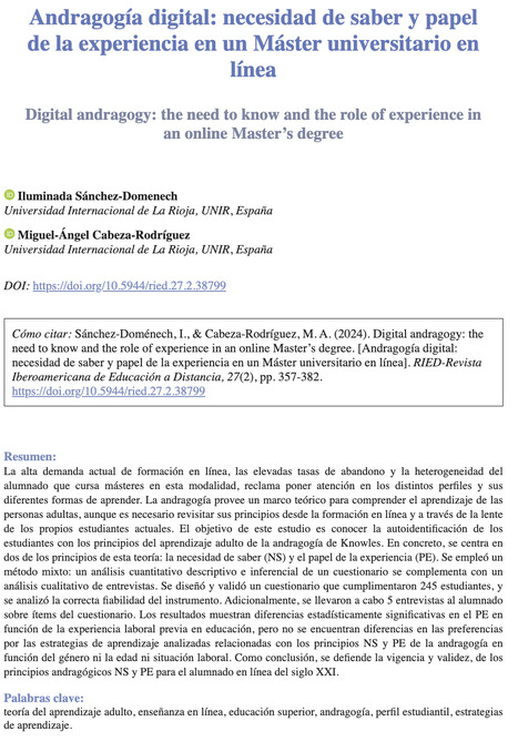 Andragogía digital: necesidad de saber y papel de la experiencia en un Máster universitario en línea | Educación a Distancia y TIC | Scoop.it