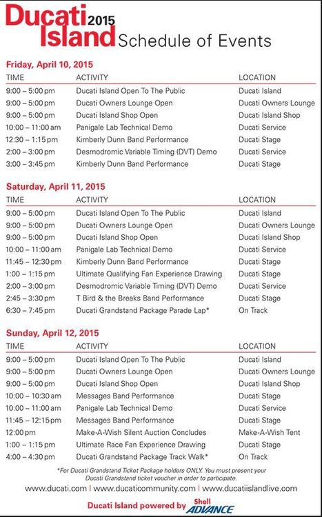 Ducati Island Schedule, COTA 2015 | Ductalk: What's Up In The World Of Ducati | Scoop.it