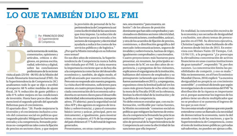 "Lo que también dijo el FMI", lea el interesante artículo escrito por el Superintendente Lic. Díaz | SC News® | Scoop.it