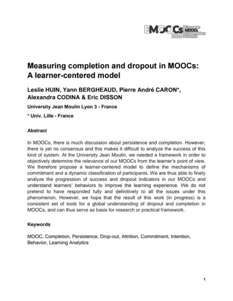 Measuring completion and dropout in MOOCs: A learner-centered model | Easy MOOC | Scoop.it