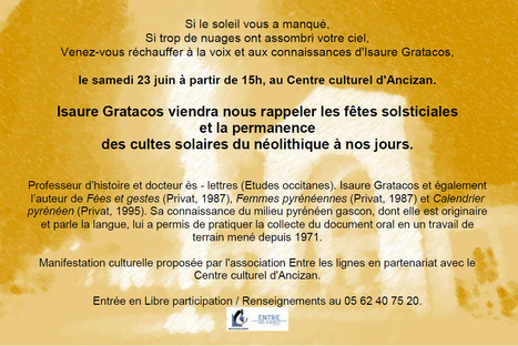 Rencontre à Ancizan : Le culte du soleil dans les sociétés par Isaure Gratacos le 23 juin | Vallées d'Aure & Louron - Pyrénées | Scoop.it