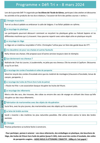 Journée "Défi tri" organisée par l'école de Génos le 8 mars | Vallées d'Aure & Louron - Pyrénées | Scoop.it