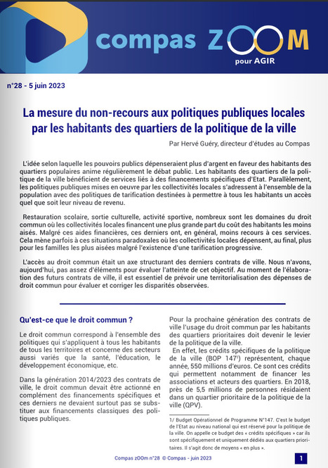 Compas zOOm n°28 : La mesure du non-recours aux politiques publiques locales par les habitants des quartiers de la politique de la ville | L'actualité de la politique de la ville | Scoop.it