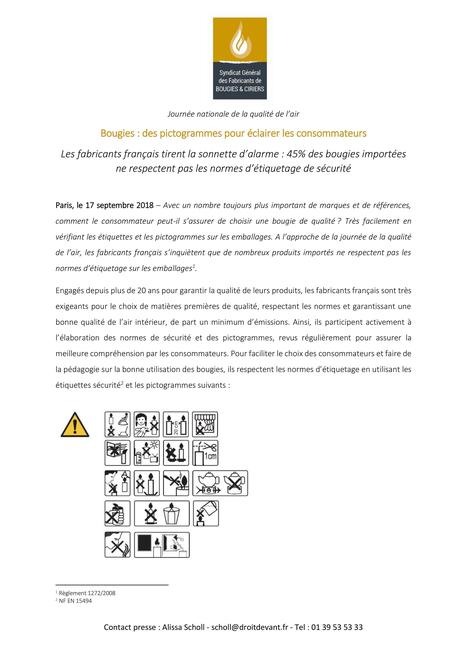 COMMUNIQUE DE PRESSE - Bougies : des pictogrammes pour éclairer les consommateurs | Bougies en France | Scoop.it